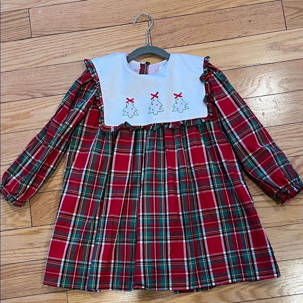 Cecil and Lou red Plaid Holiday Dress with Tree Embroidery girls size 7